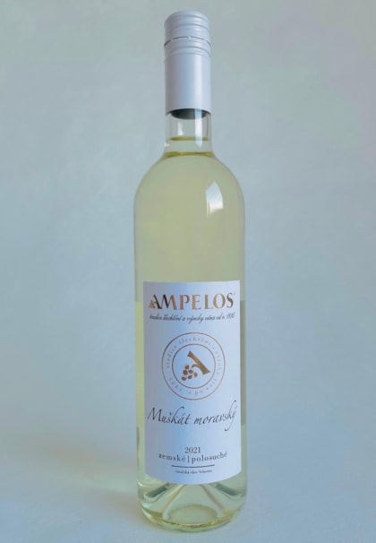 Víno bílé Muškát moravský zemské 2021 Ampelos (tiché víno) 0,75l